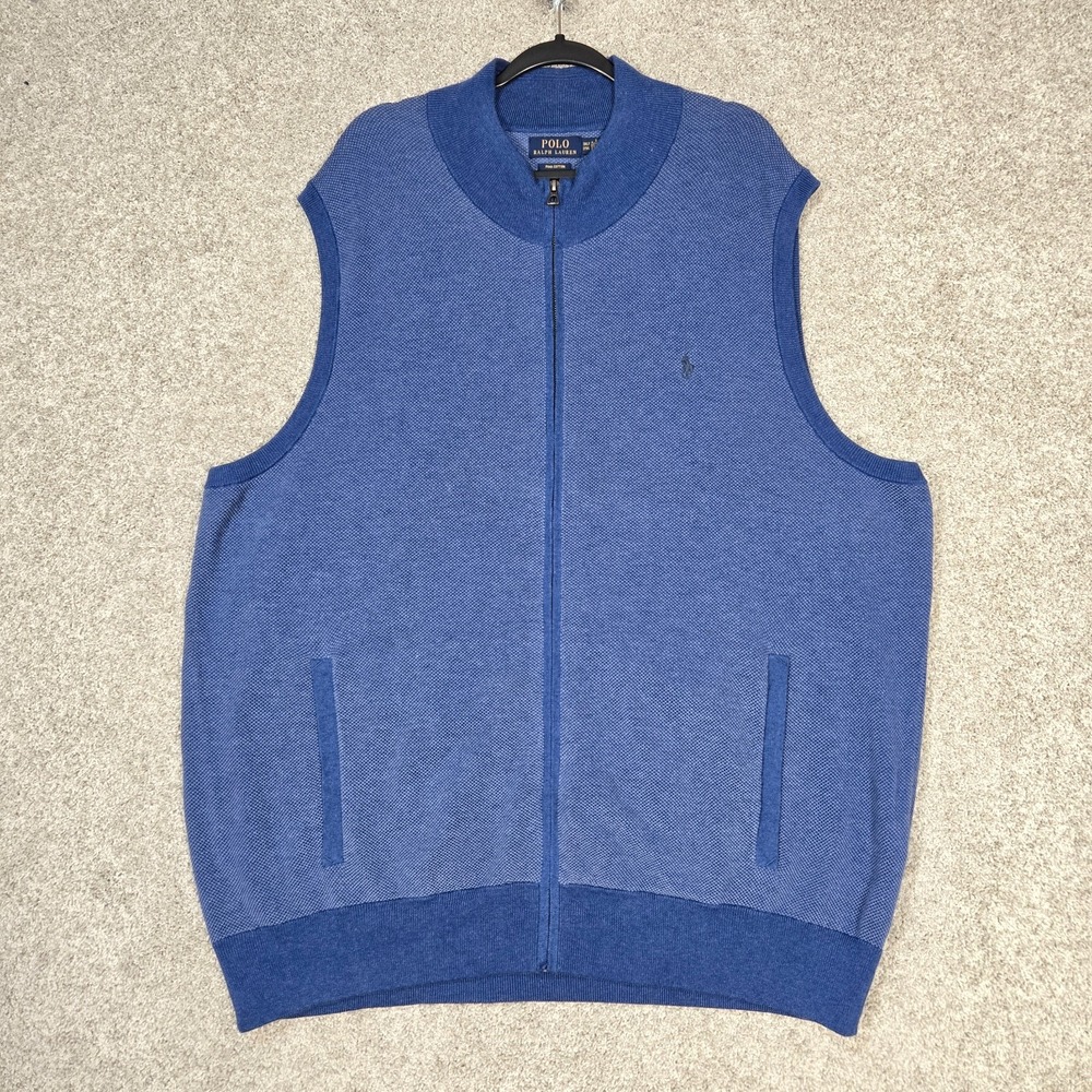 Polo Ralph Lauren sweater‎ vest Pima Cotton Full Zip mens 3XLT blue sleeveless